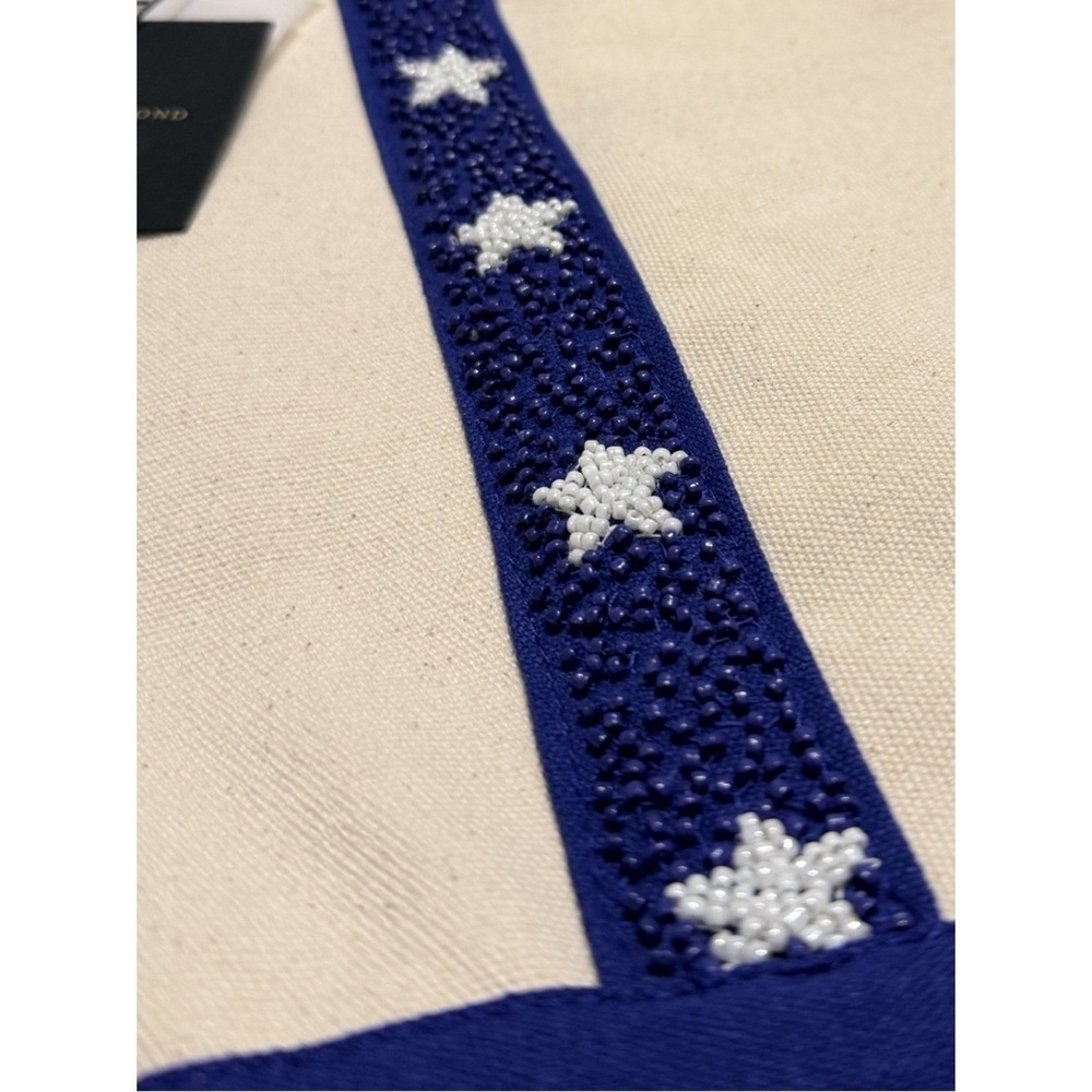 America & Beyond Beaded Canvas Tote Star Handles Fourth of July Beach Blue NWT - Picture 7 of 10